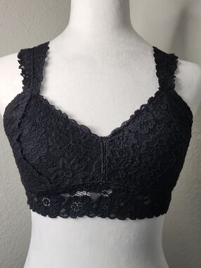 aerie Medium Black Lace Wireless Bralette Adjustable Strap